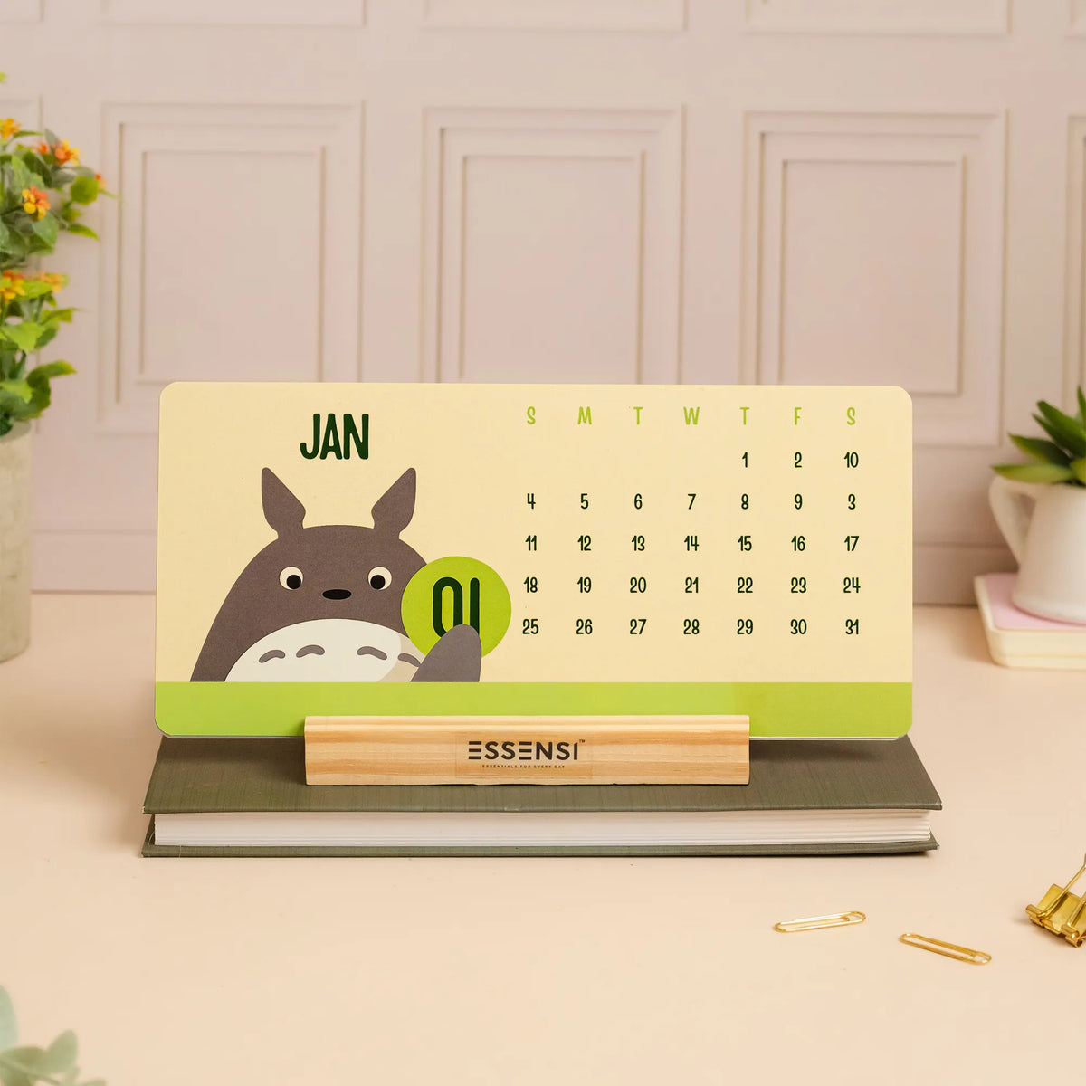 2026 Desk Calendar With Wooden Stand | For Home and Office | Ghibli