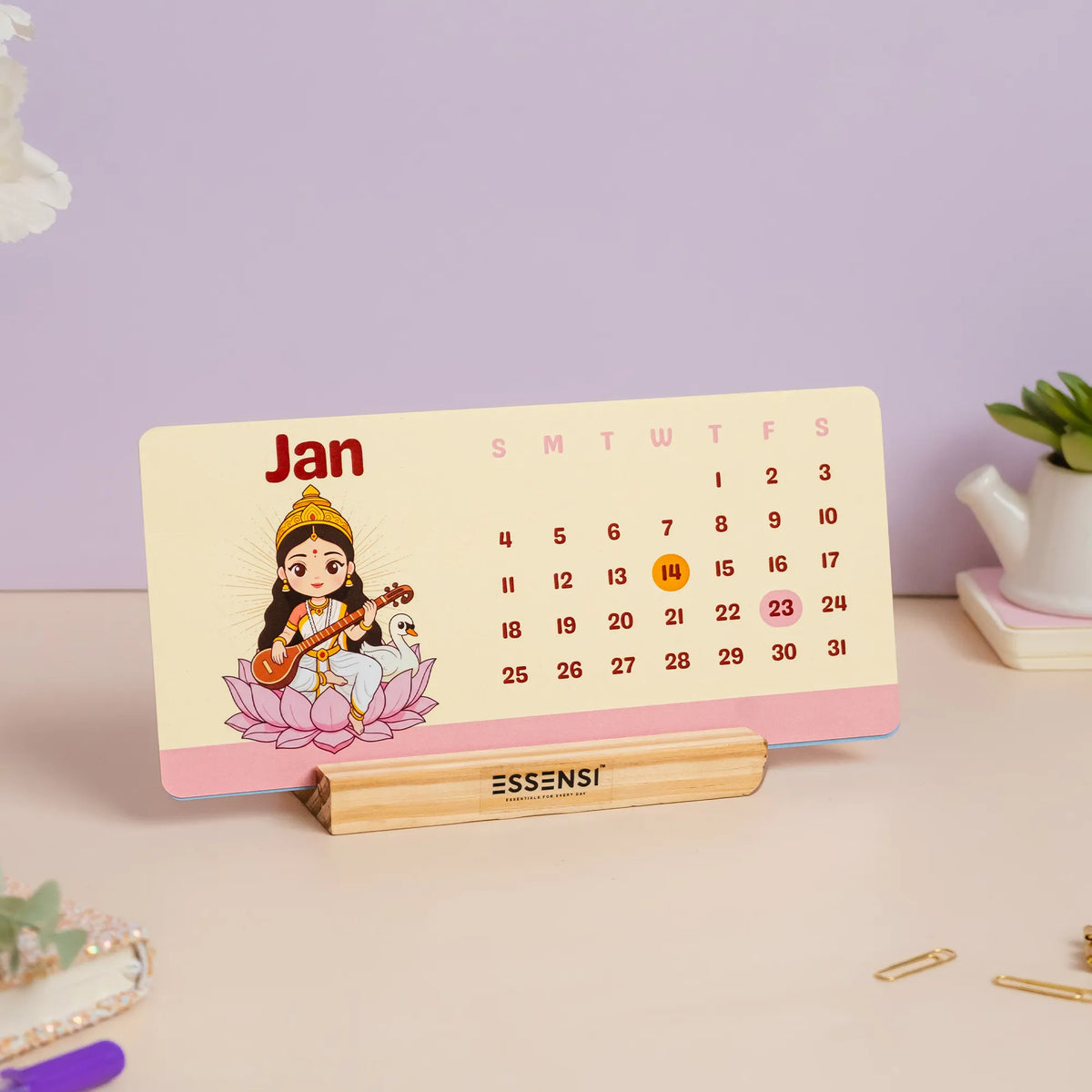 2026 Desk Calendar With Wooden Stand | For Home and Office | Gods