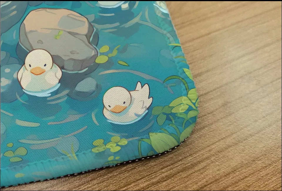 9x7 Inch Anti-Fray Desk Pad – 30+ Trendy Designs | Non-Slip Rubber Base| Duck in Pond