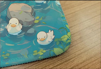9x7 Inch Anti-Fray Desk Pad – 30+ Trendy Designs | Non-Slip Rubber Base| Duck in Pond