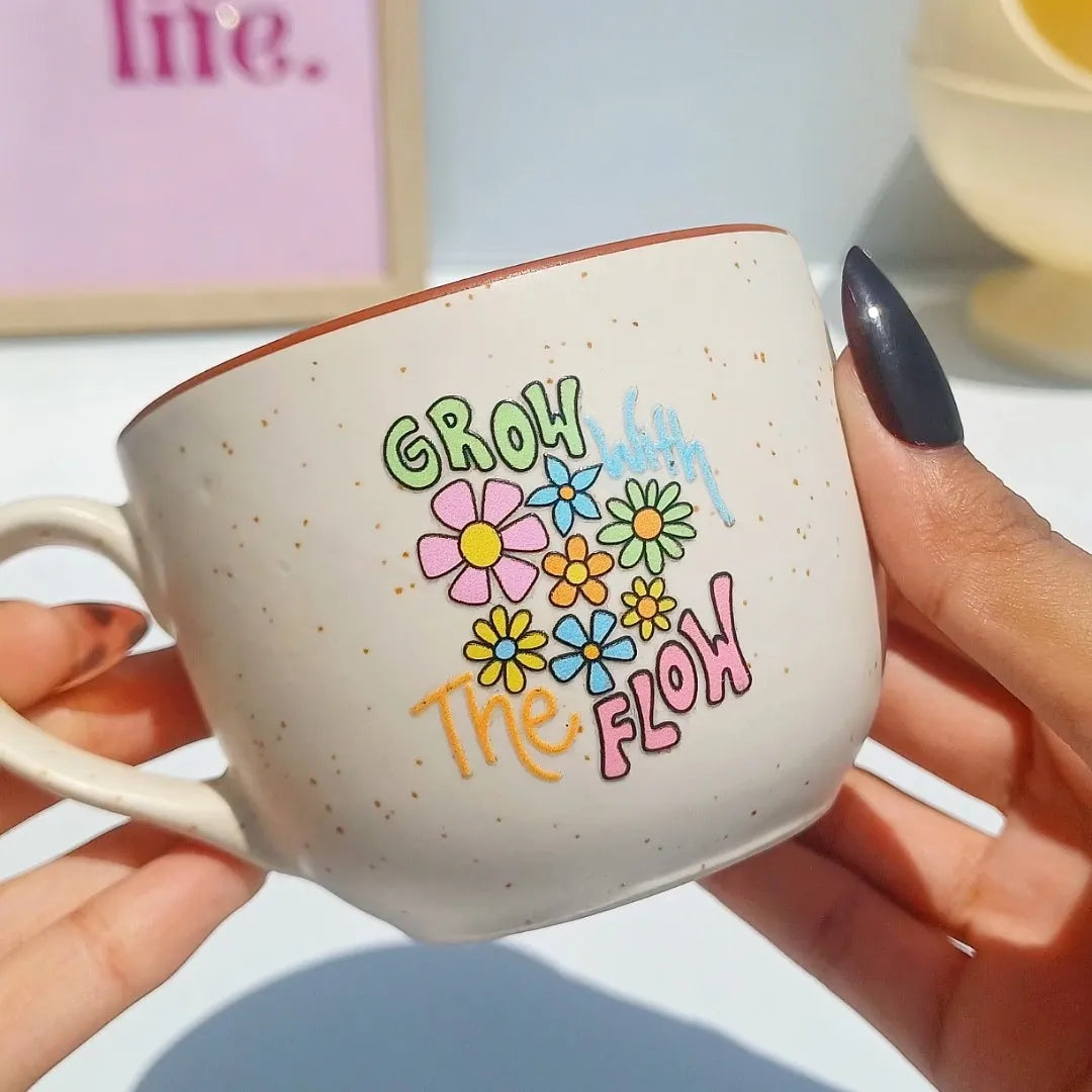 Café Style Ceramic Coffee Mug 250ml | Gift for Coffee Lovers (Grow With the Flow)