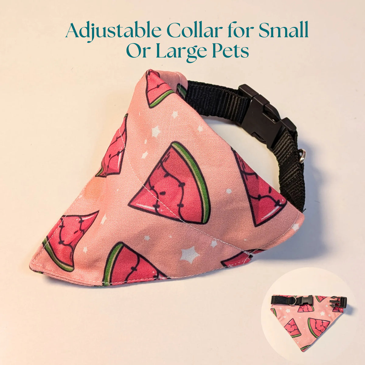Dog & Cat Bandana with Collar, Adjustable Pet Scarf | Watermelon