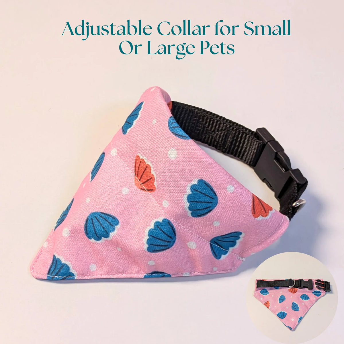 Dog & Cat Bandana with Collar, Adjustable Pet Scarf | Pink Seashells