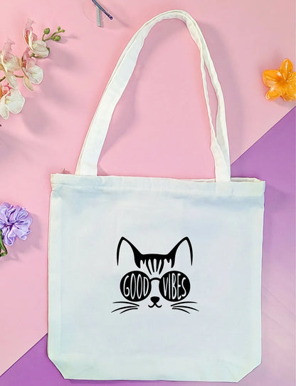 Canvas Tote Bag for Men & Women | 220 GSM Cotton, Premium Zipper, Coin Pouch (Vibes)