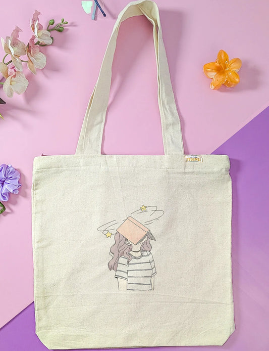 Canvas Tote Bag for Men & Women | 220 GSM Cotton, Premium Zipper, Coin Pouch (Book)