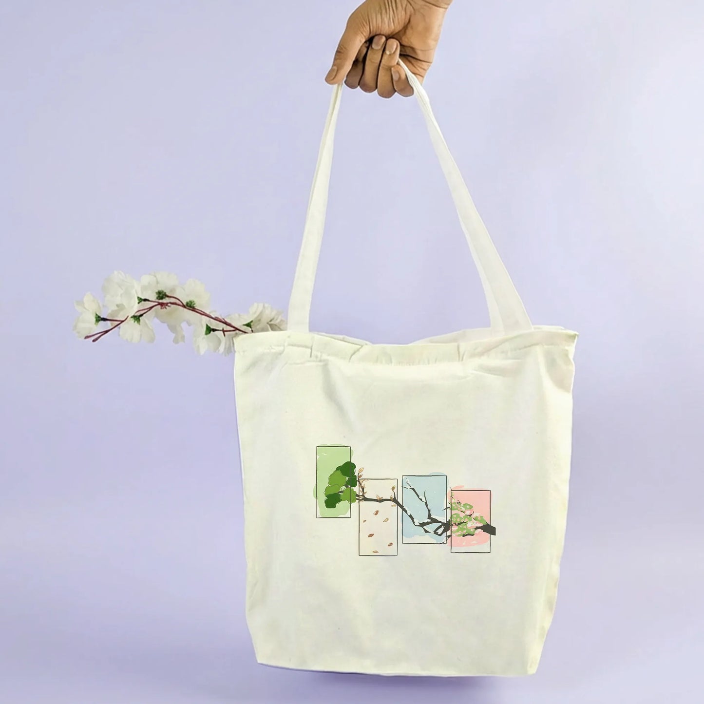 Canvas Tote Bag for Men & Women | 220 GSM Cotton, Premium Zipper, Coin Pouch (Seasons)