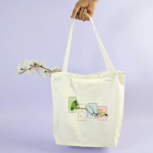 Canvas Tote Bag for Men & Women | 220 GSM Cotton, Premium Zipper, Coin Pouch (Seasons)