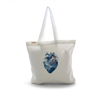 Canvas Tote Bag for Men & Women | 220 GSM Cotton, Premium Zipper, Coin Pouch| Blue Heart