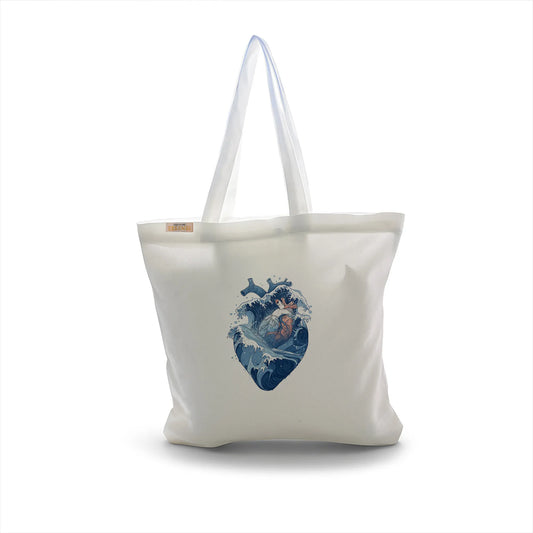Canvas Tote Bag for Men & Women | 220 GSM Cotton, Premium Zipper, Coin Pouch| Blue Heart