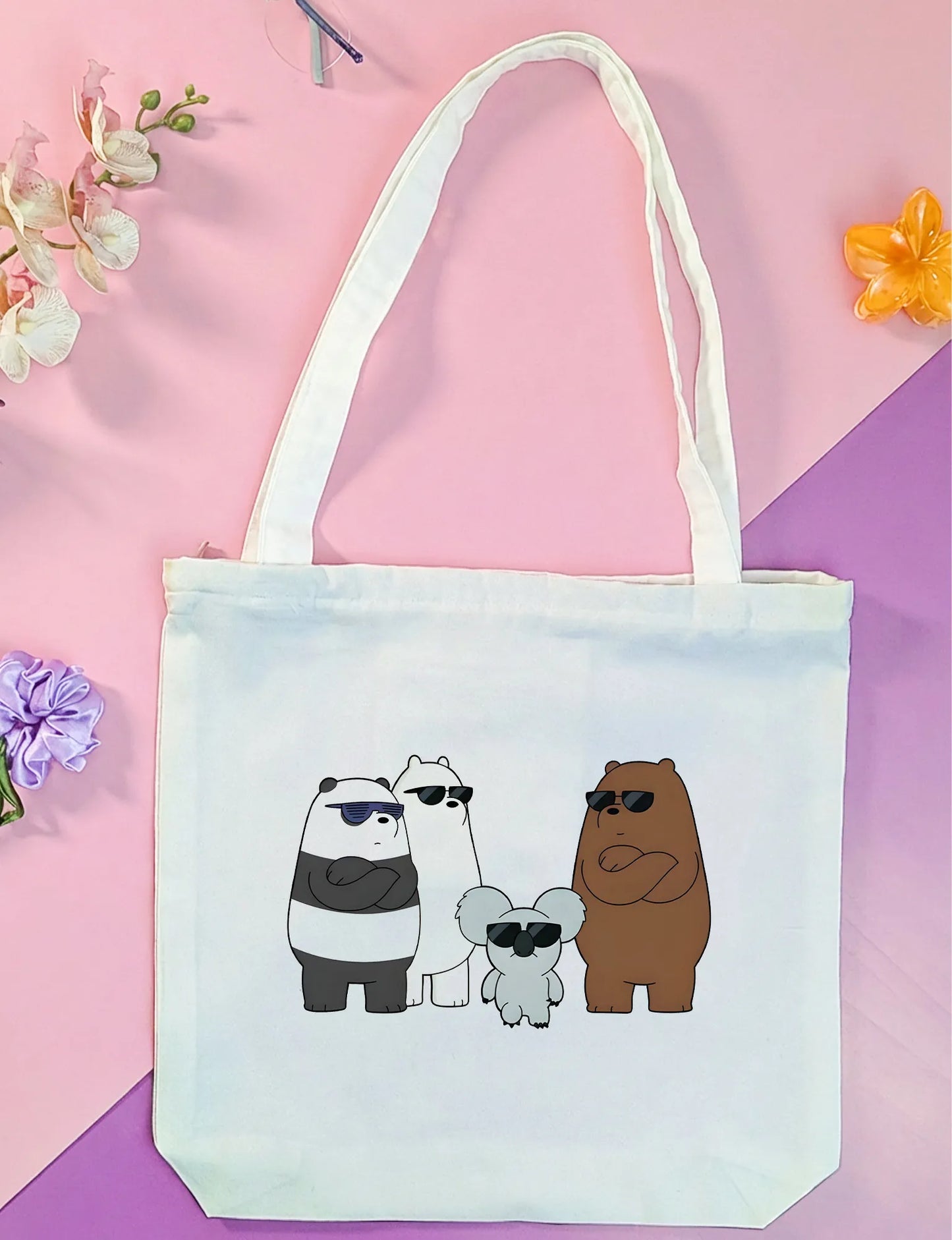 Canvas Tote Bag for Men & Women | 220 GSM Cotton, Premium Zipper, Coin Pouch (Bear)