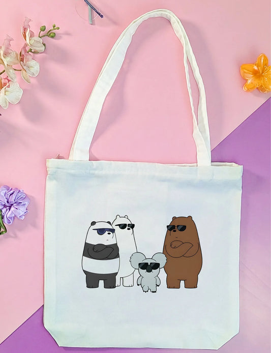 Canvas Tote Bag for Men & Women | 220 GSM Cotton, Premium Zipper, Coin Pouch (Bear)