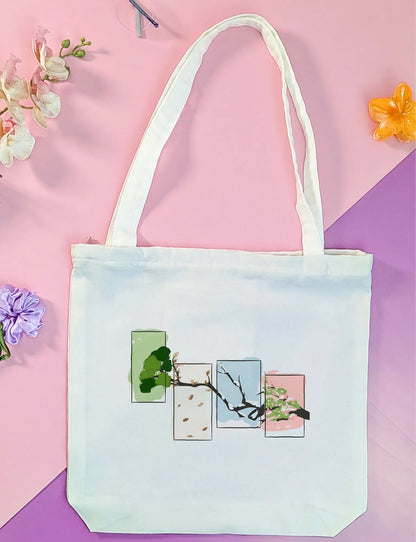 Canvas Tote Bag for Men & Women | 220 GSM Cotton, Premium Zipper, Coin Pouch (Seasons)