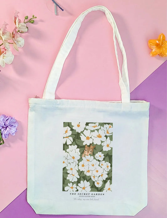 Canvas Tote Bag for Men & Women | 220 GSM Cotton, Premium Zipper, Coin Pouch (Garden)