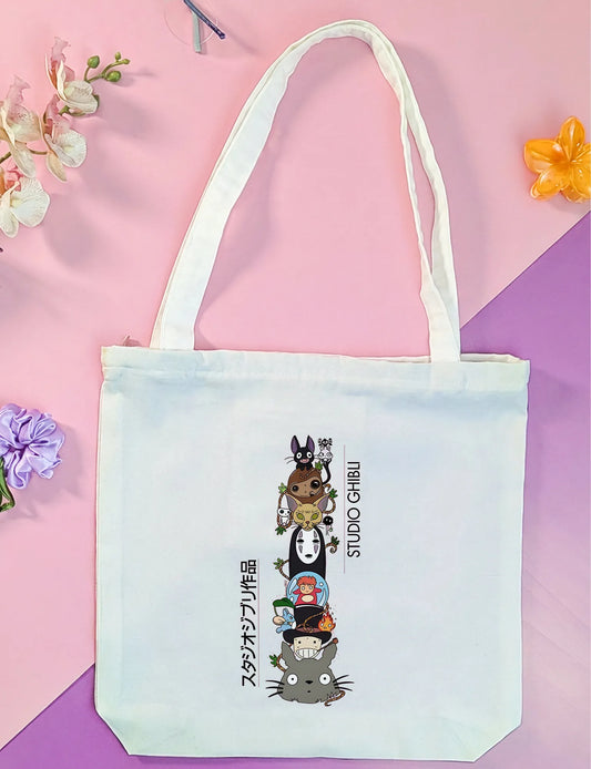 Canvas Tote Bag for Men & Women | 220 GSM Cotton, Premium Zipper, Coin Pouch (totoro)
