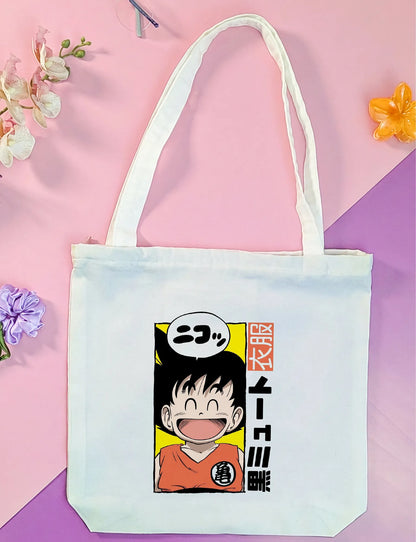 Canvas Tote Bag for Men & Women | 220 GSM Cotton, Premium Zipper, Coin Pouch (Goku)