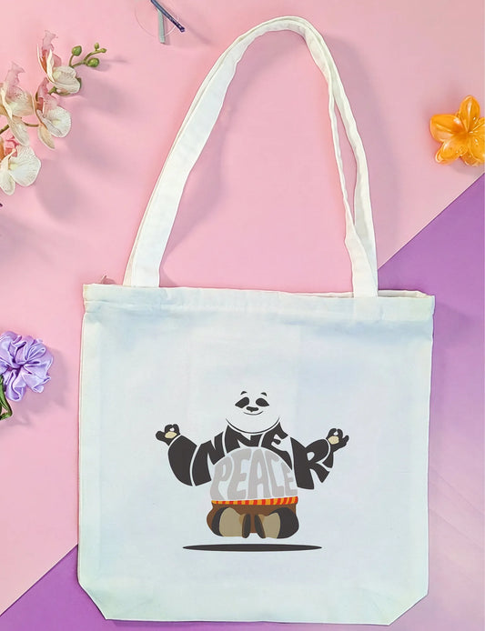 Canvas Tote Bag for Men & Women | 220 GSM Cotton, Premium Zipper, Coin Pouch (Peace)