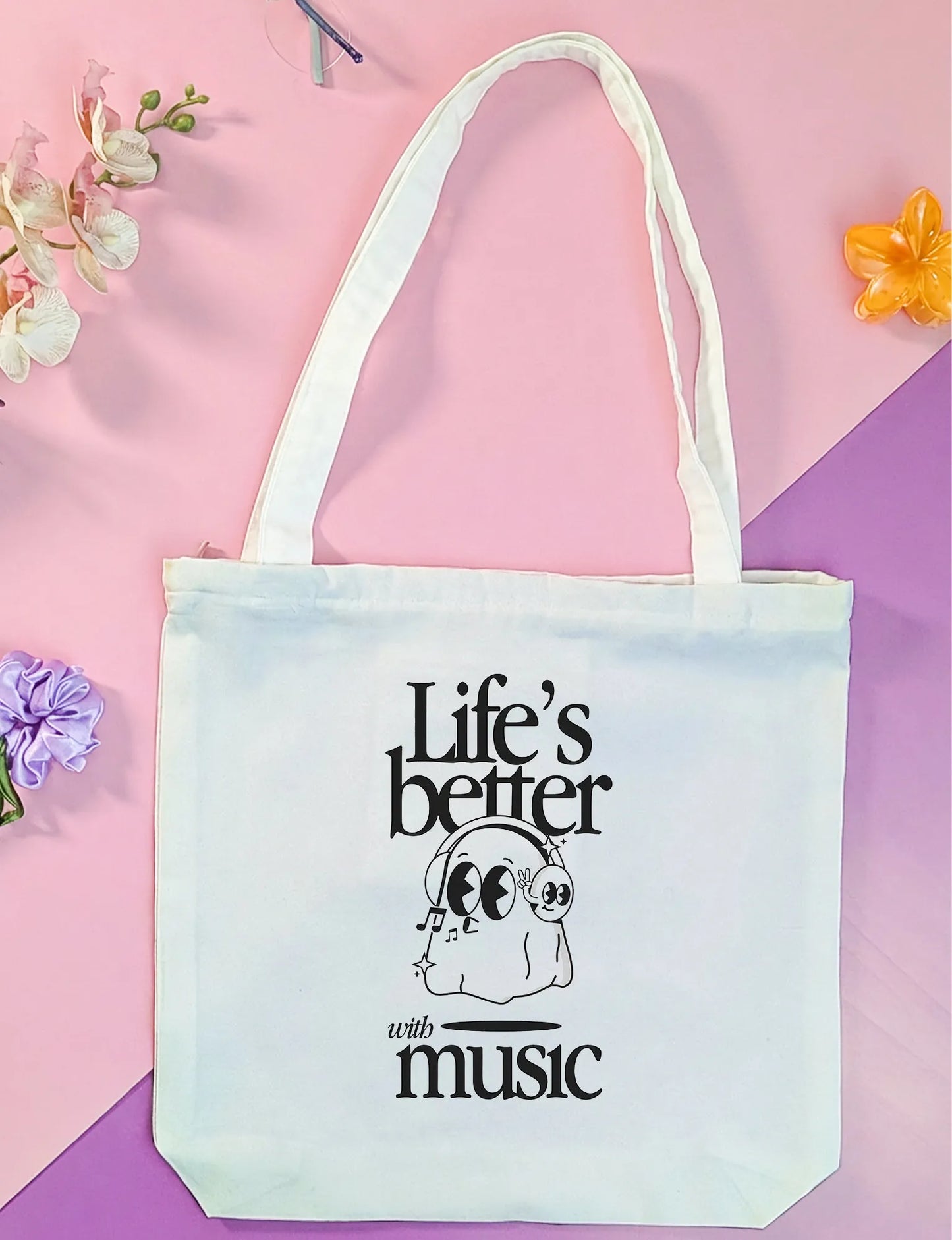 Canvas Tote Bag for Men & Women | 220 GSM Cotton, Premium Zipper, Coin Pouch (Music)