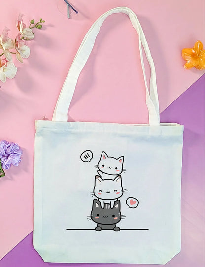 Canvas Tote Bag for Men & Women | 220 GSM Cotton, Premium Zipper, Coin Pouch (Mini Cats)