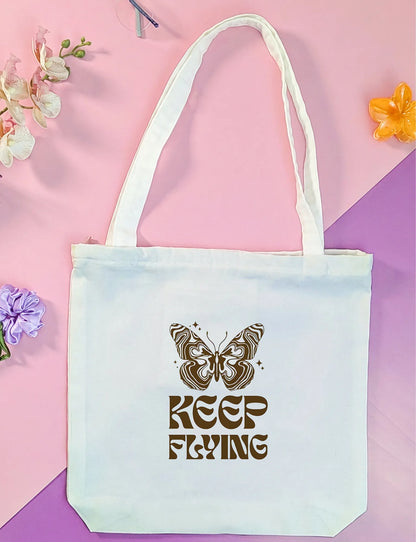 Canvas Tote Bag for Men & Women | 220 GSM Cotton, Premium Zipper, Coin Pouch (Keep Flying)