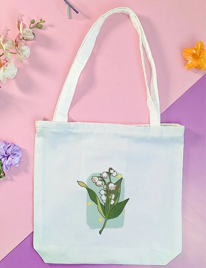 Canvas Tote Bag for Men & Women | 220 GSM Cotton, Premium Zipper, Coin Pouch (Flowers)