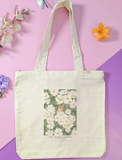 Canvas Tote Bag for Men & Women | 220 GSM Cotton, Premium Zipper, Coin Pouch (Garden)
