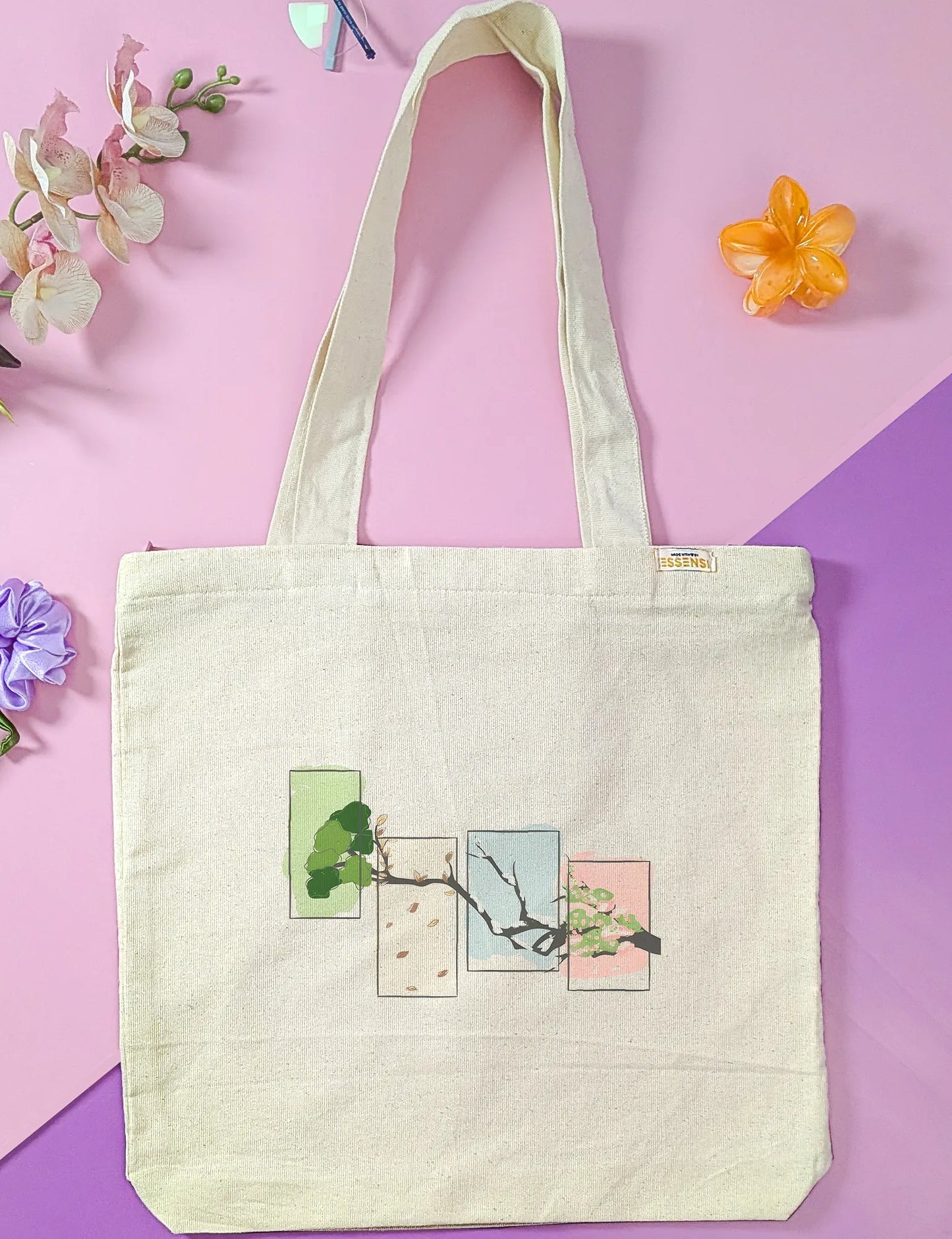 Canvas Tote Bag for Men & Women | 220 GSM Cotton, Premium Zipper, Coin Pouch (Seasons)