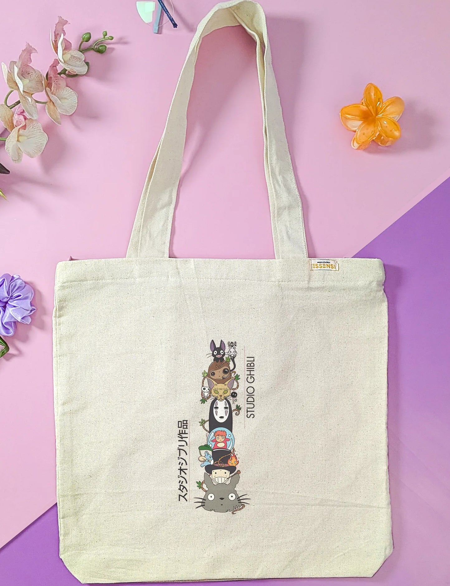 Canvas Tote Bag for Men & Women | 220 GSM Cotton, Premium Zipper, Coin Pouch (totoro)