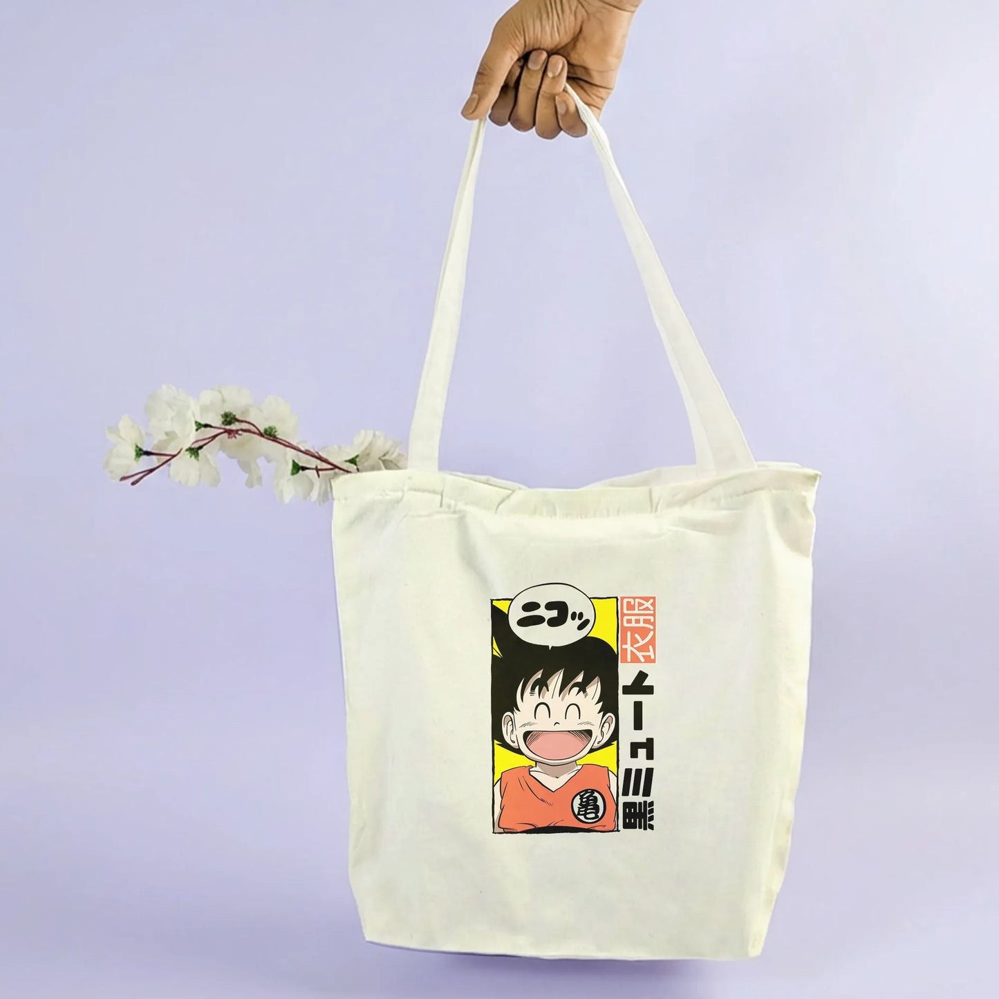 Canvas Tote Bag for Men & Women | 220 GSM Cotton, Premium Zipper, Coin Pouch (Goku)