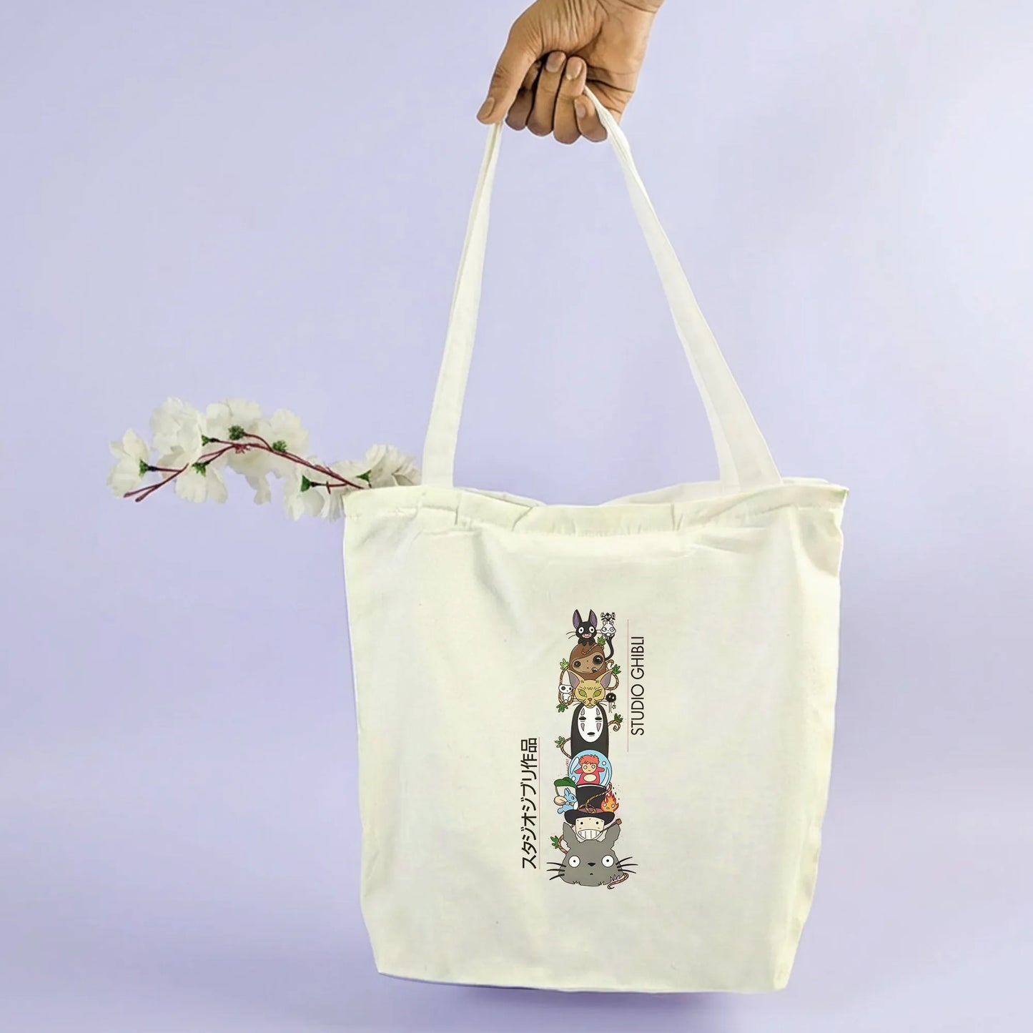 Canvas Tote Bag for Men & Women | 220 GSM Cotton, Premium Zipper, Coin Pouch (totoro)