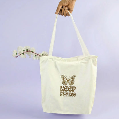 Canvas Tote Bag for Men & Women | 220 GSM Cotton, Premium Zipper, Coin Pouch (Keep Flying)