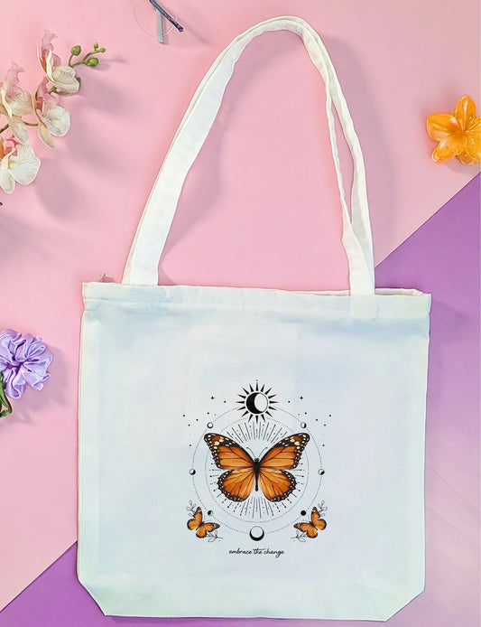 Canvas Tote Bag for Men & Women | 220 GSM Cotton, Premium Zipper, Coin Pouch| Embrace Change