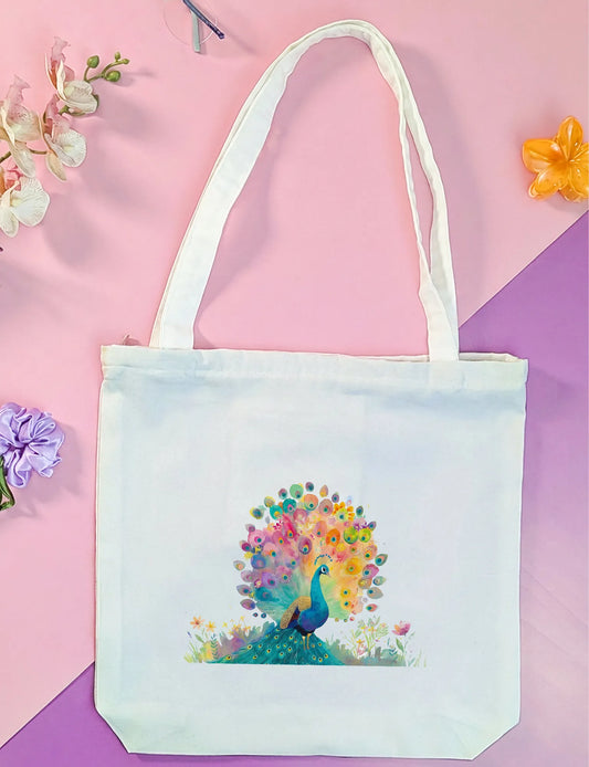 Canvas Tote Bag for Men & Women | 220 GSM Cotton, Premium Zipper, Coin Pouch| Peacock
