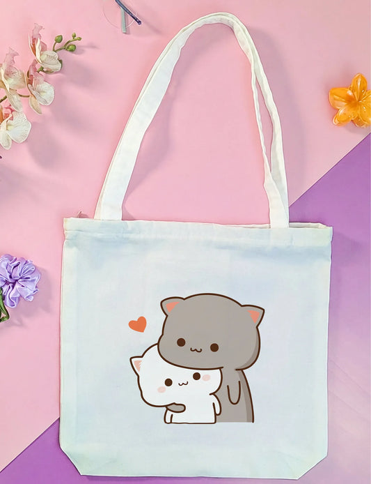 Canvas Tote Bag for Men & Women | 220 GSM Cotton, Premium Zipper, Coin Pouch| Kawaii