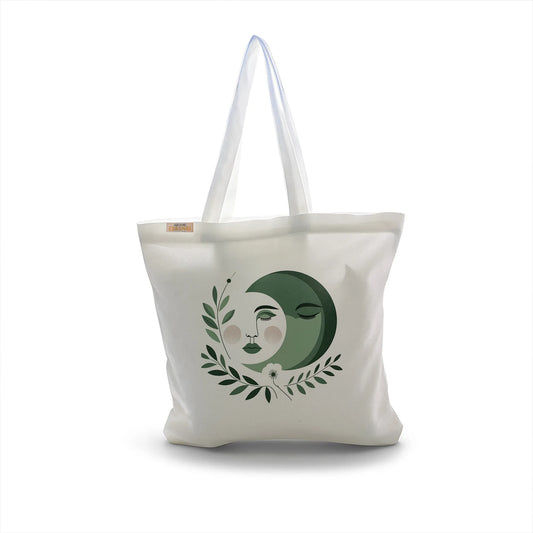 Canvas Tote Bag for Men & Women | 220 GSM Cotton, Premium Zipper, Coin Pouch (Moon)