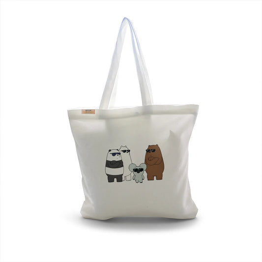 Canvas Tote Bag for Men & Women | 220 GSM Cotton, Premium Zipper, Coin Pouch (Bear)