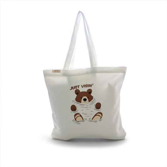 Canvas Tote Bag for Men & Women | 220 GSM Cotton, Premium Zipper, Coin Pouch (Bear Vibes)