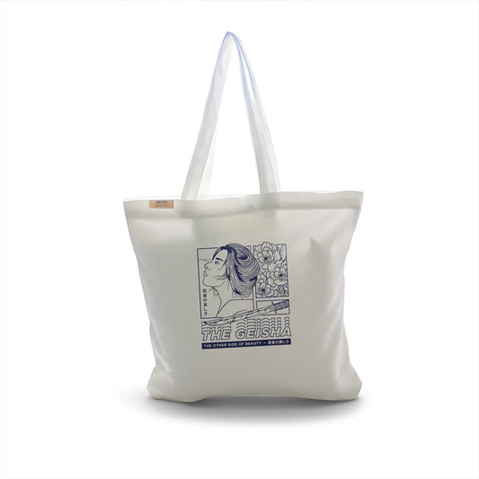 Canvas Tote Bag for Men & Women | 220 GSM Cotton, Premium Zipper, Coin Pouch (Geisha)