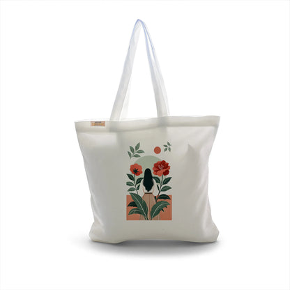 Canvas Tote Bag for Men & Women | 220 GSM Cotton, Premium Zipper, Coin Pouch (Flowers)