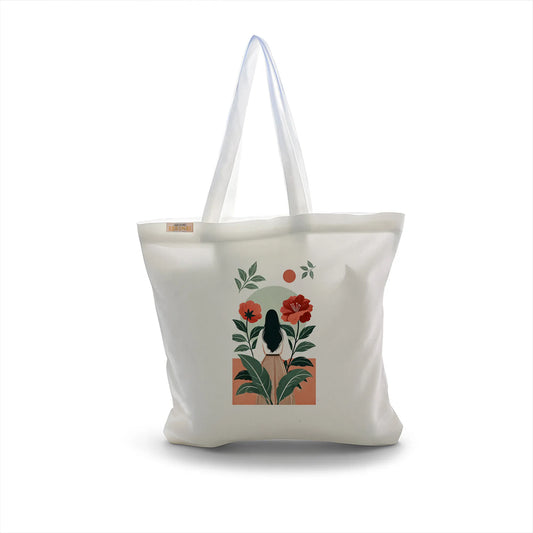 Canvas Tote Bag for Men & Women | 220 GSM Cotton, Premium Zipper, Coin Pouch (Flowers)