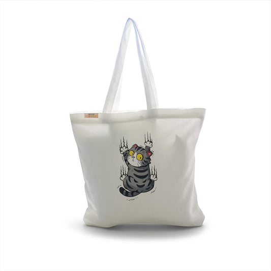 Canvas Tote Bag for Men & Women | 220 GSM Cotton, Premium Zipper, Coin Pouch (Cat)