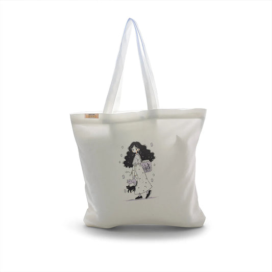 Canvas Tote Bag for Men & Women | 220 GSM Cotton, Premium Zipper, Coin Pouch (Girl)