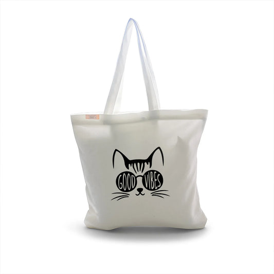 Canvas Tote Bag for Men & Women | 220 GSM Cotton, Premium Zipper, Coin Pouch (Vibes)