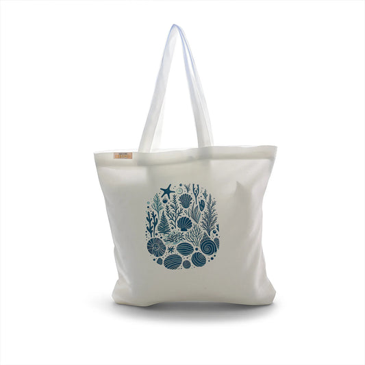 Canvas Tote Bag for Men & Women | 220 GSM Cotton, Premium Zipper, Coin Pouch (Seashells)